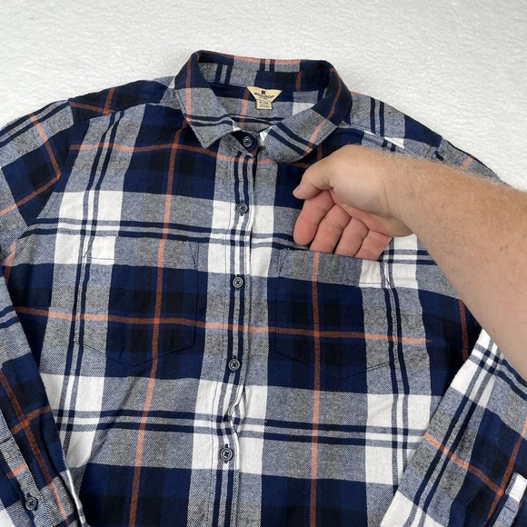 VTG WOOLRICH Flannel Button Down Shirt Women XL Blue White Classic Plaid Outdoor - Picture 4 of 11